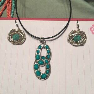 🆕Turquoise & silver leather necklace & earrings